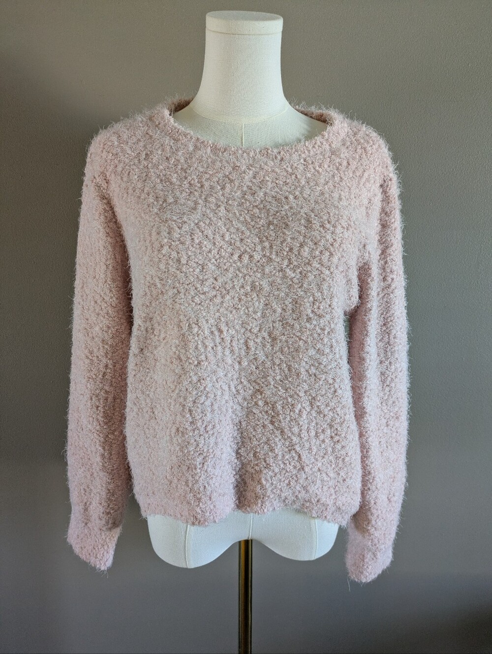 Fashion Nova Light Pink Fuzzy Knit High Low Pullover Sweater XL